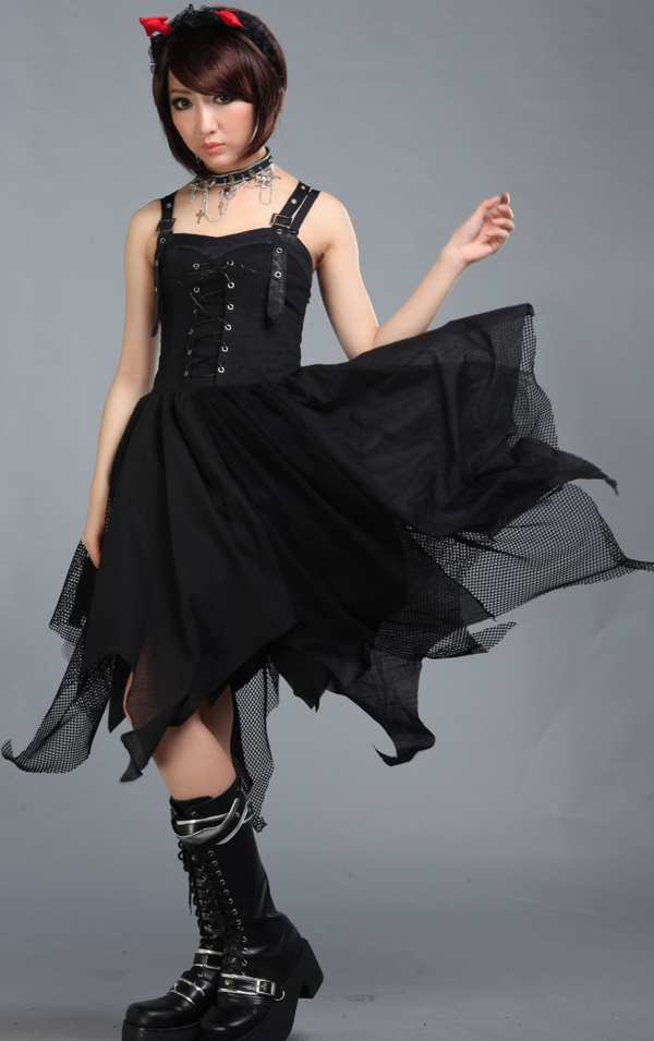 PUNK Stitching Gauze Skirt Gothic Sling GLP Lolita Dresses