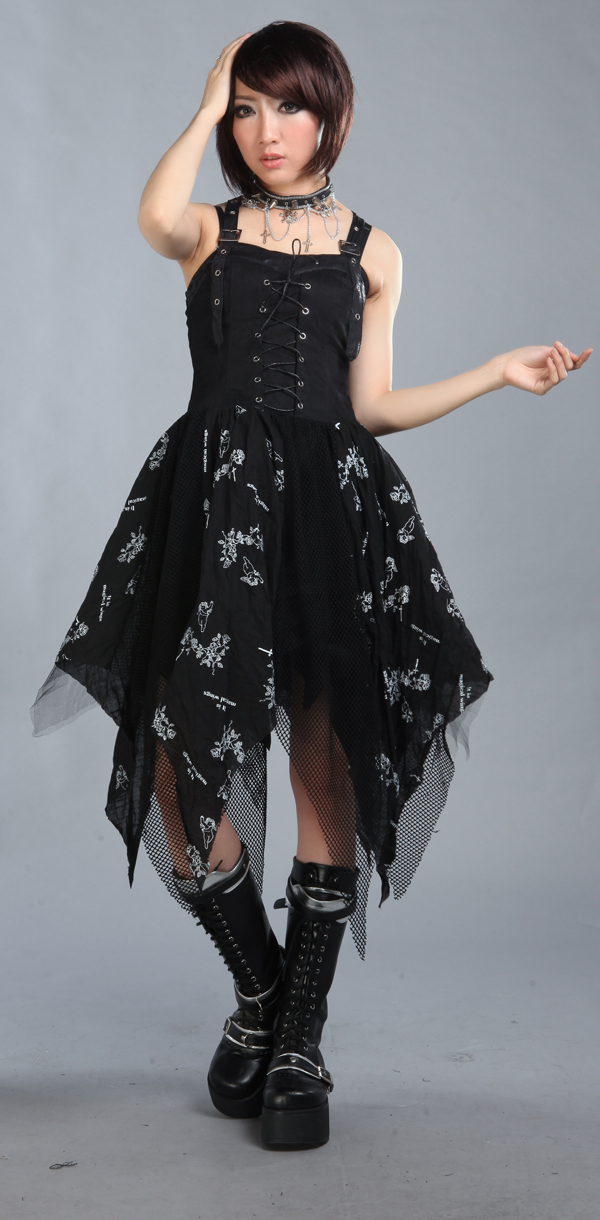 PUNK Stitching Gauze Skirt Gothic Sling GLP Lolita Dresses