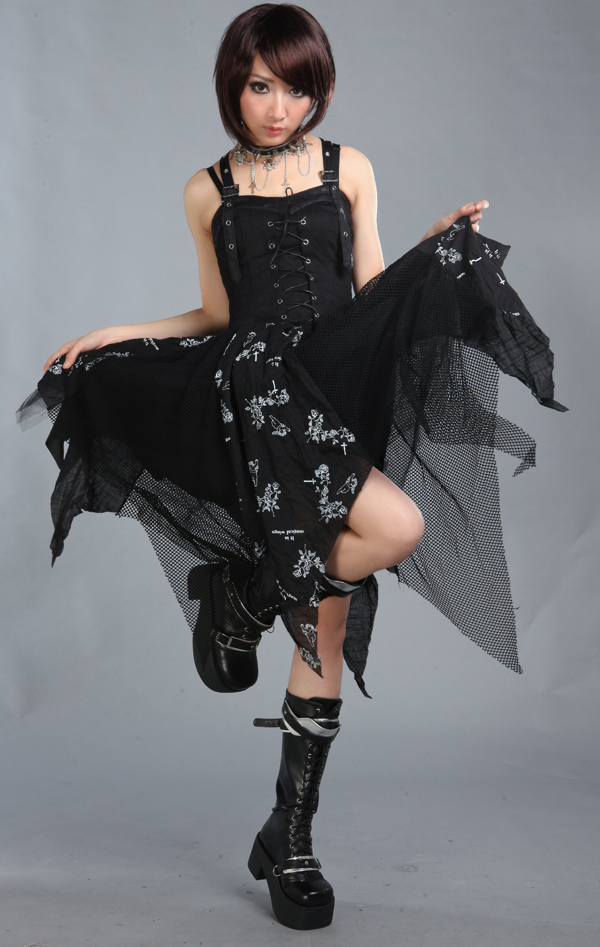 PUNK Stitching Gauze Skirt Gothic Sling GLP Lolita Dresses