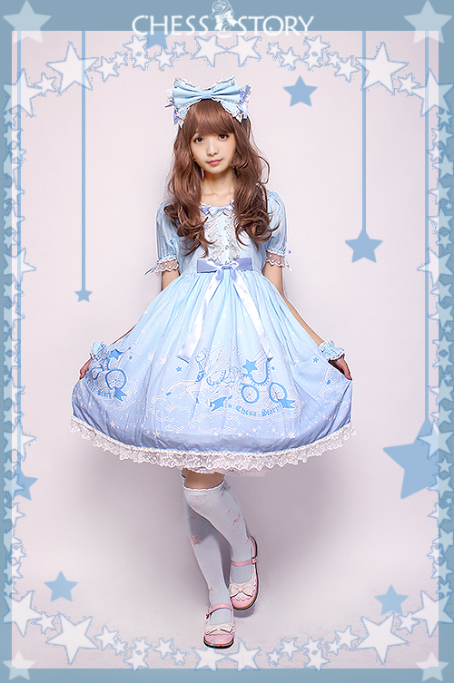 Sweet POLYESTER Dreamy Starry Night Print Chess Story Lolita OP Dress