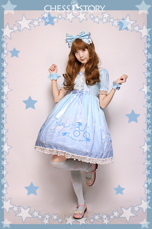 Sweet POLYESTER Dreamy Starry Night Print Chess Story Lolita OP Dress