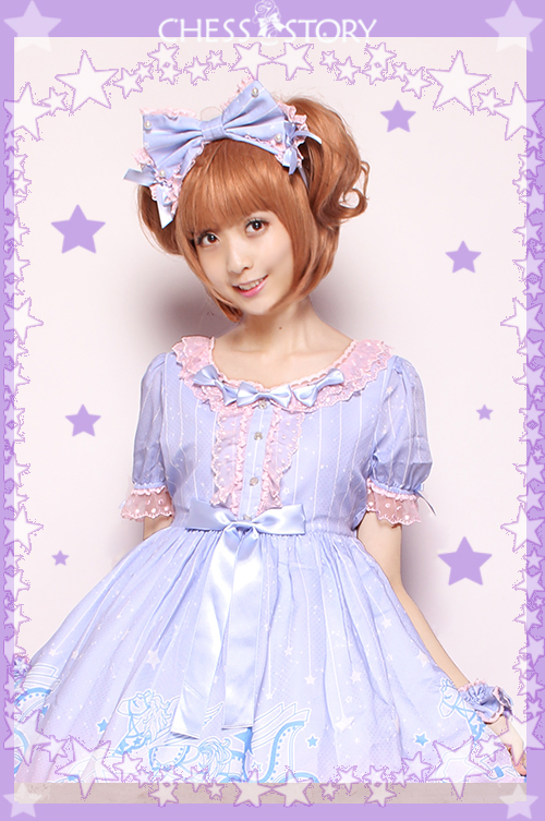 Sweet POLYESTER Dreamy Starry Night Print Chess Story Lolita OP Dress