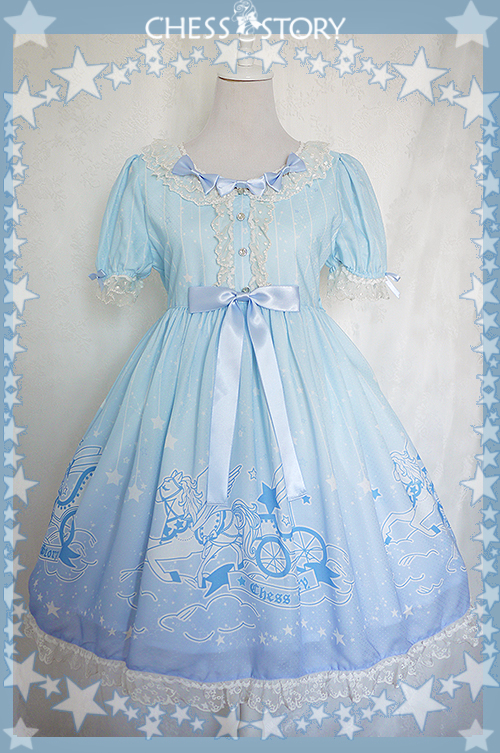 Sweet POLYESTER Dreamy Starry Night Print Chess Story Lolita OP Dress