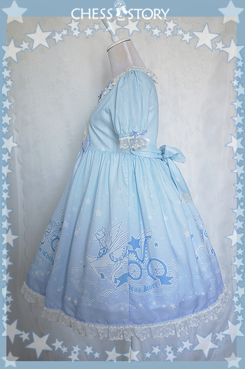 Sweet POLYESTER Dreamy Starry Night Print Chess Story Lolita OP Dress