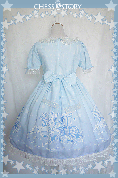 Sweet POLYESTER Dreamy Starry Night Print Chess Story Lolita OP Dress