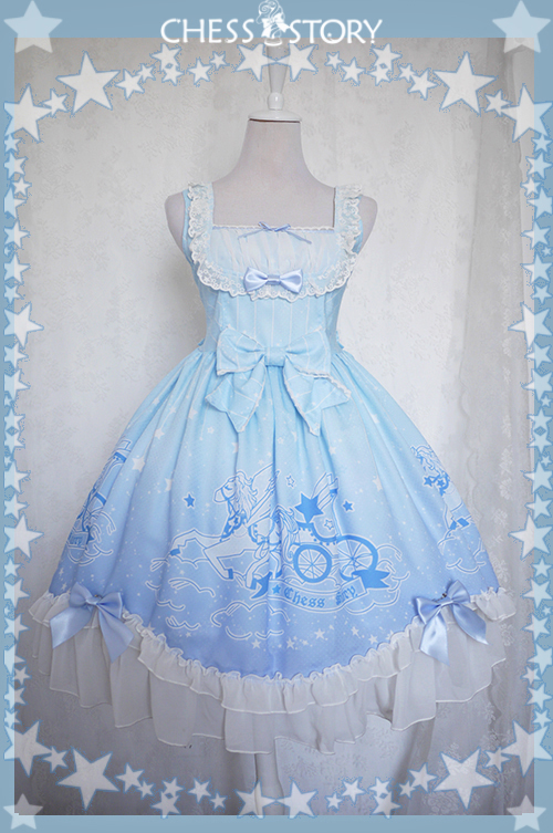 Sweet POLYESTER Dreamy Starry Night Print Chess Story Lolita JSK Vest Skirt