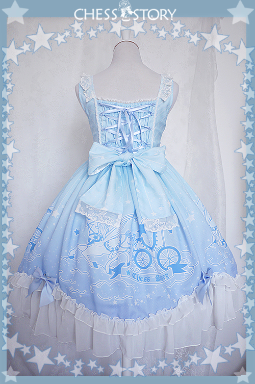 Sweet POLYESTER Dreamy Starry Night Print Chess Story Lolita JSK Vest Skirt
