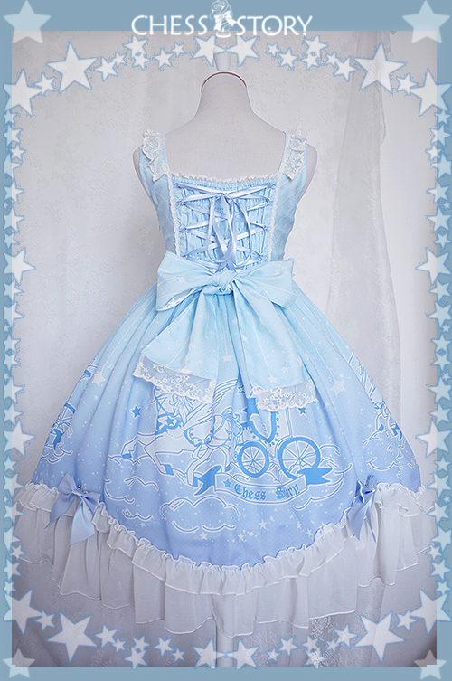 Sweet POLYESTER Dreamy Starry Night Print Chess Story Lolita JSK Vest Skirt