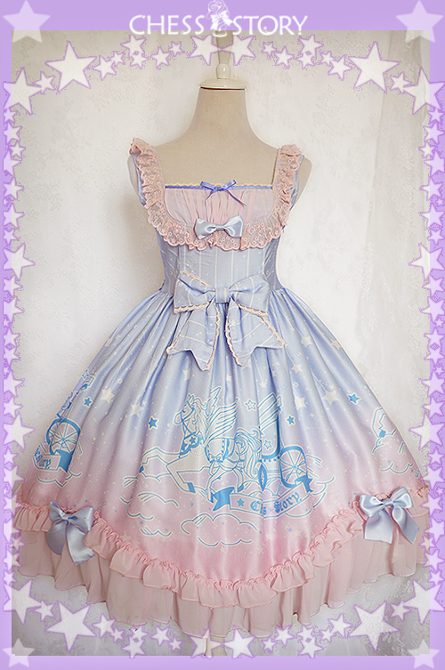 Sweet POLYESTER Dreamy Starry Night Print Chess Story Lolita JSK Vest Skirt