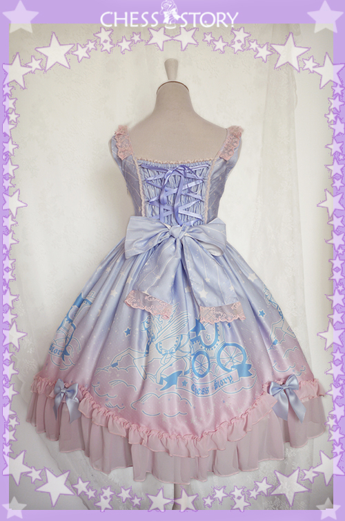 Sweet POLYESTER Dreamy Starry Night Print Chess Story Lolita JSK Vest Skirt