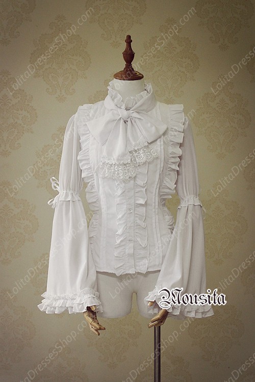 White Sweet Chiffon Gothic Long Sleeve Mousita Lolita Shirt