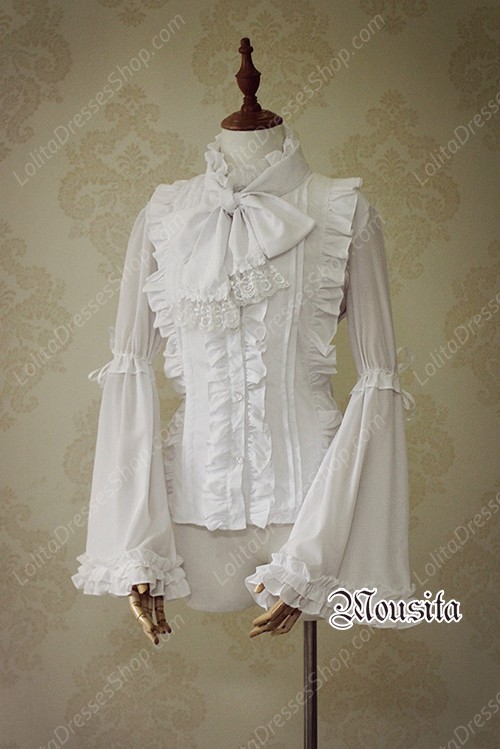 White Sweet Chiffon Gothic Long Sleeve Mousita Lolita Shirt