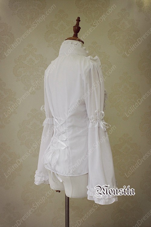 White Sweet Chiffon Gothic Long Sleeve Mousita Lolita Shirt