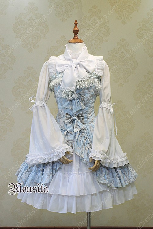 White Sweet Chiffon Gothic Long Sleeve Mousita Lolita Shirt