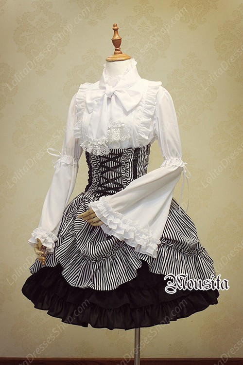 White Sweet Chiffon Gothic Long Sleeve Mousita Lolita Shirt