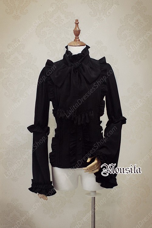 Black Sweet Chiffon Gothic Long Sleeve Mousita Lolita Shirt