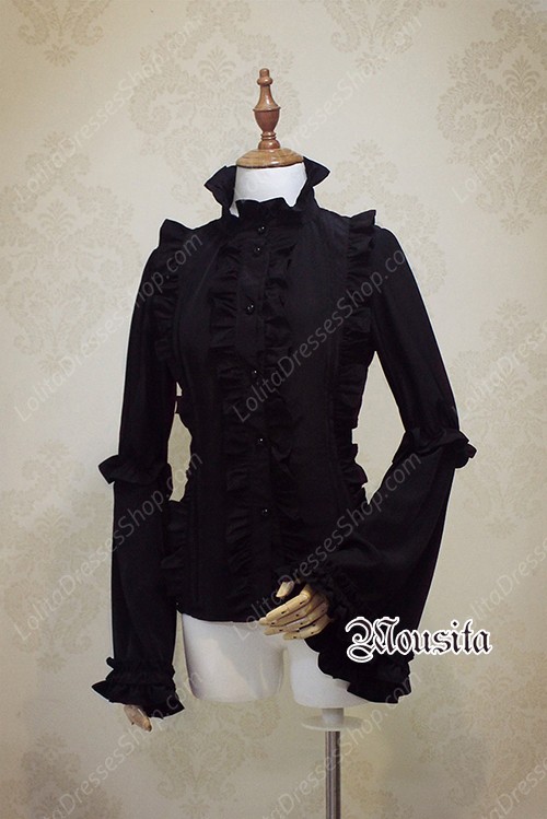 Cheap Black Sweet Chiffon Gothic Long Sleeve Mousita Lolita Shirt Sale ...