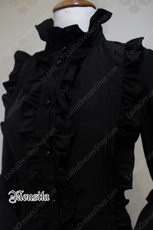 Black Sweet Chiffon Gothic Long Sleeve Mousita Lolita Shirt