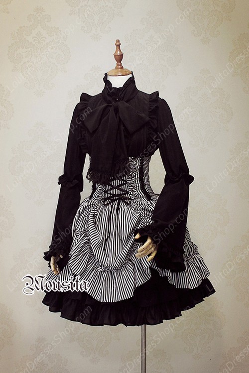 Sweet Cotton Gothic Stripe Steel Mousita Lolita Bust Skirt