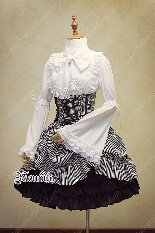 Sweet Cotton Gothic Stripe Steel Mousita Lolita Bust Skirt