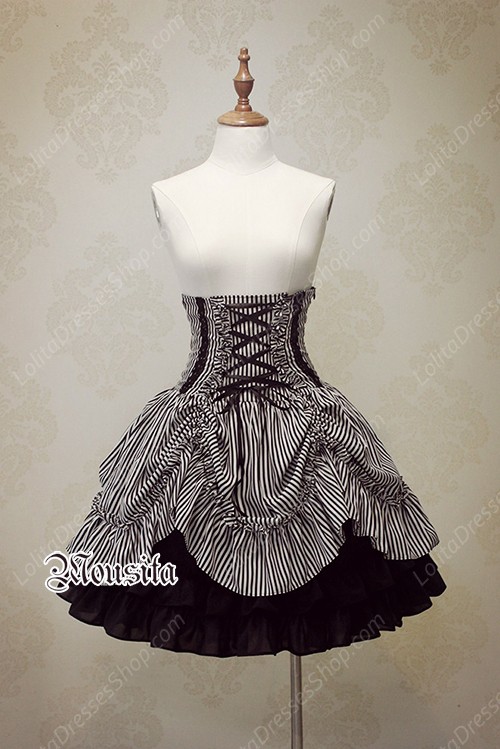 Sweet Cotton Gothic Stripe Steel Mousita Lolita Bust Skirt