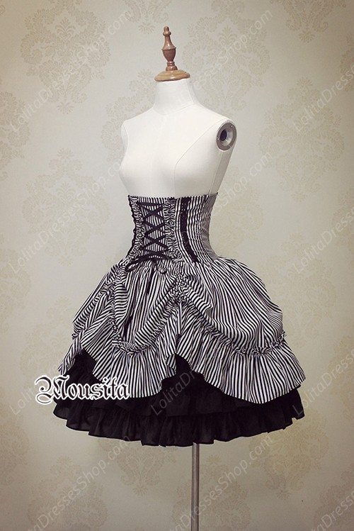 Sweet Cotton Gothic Stripe Steel Mousita Lolita Bust Skirt