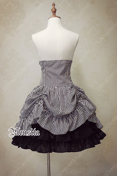 Sweet Cotton Gothic Stripe Steel Mousita Lolita Bust Skirt