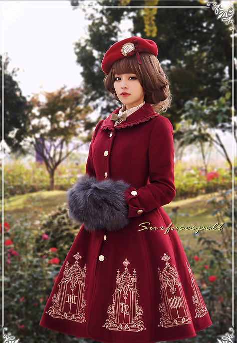 Elegant Gold Silver Embroidery Wool Surface Spell Lolita Winter Long Jacket