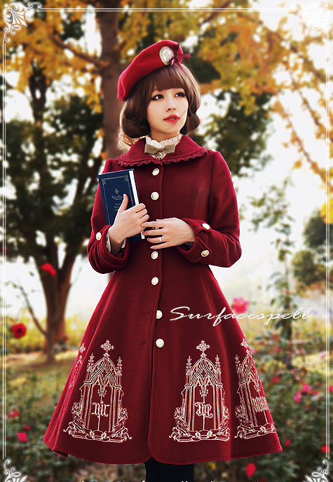 Elegant Gold Silver Embroidery Wool Surface Spell Lolita Winter Long Jacket