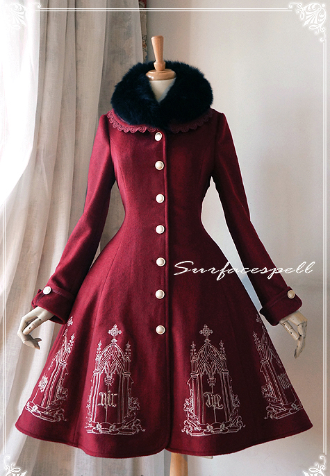 Elegant Gold Silver Embroidery Wool Surface Spell Lolita Winter Long Jacket