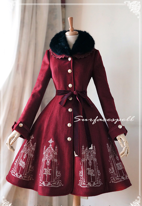 Elegant Gold Silver Embroidery Wool Surface Spell Lolita Winter Long Jacket