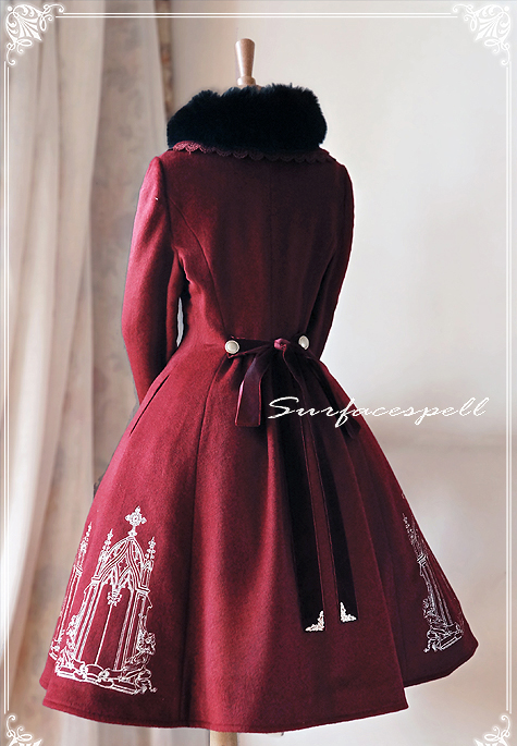 Elegant Gold Silver Embroidery Wool Surface Spell Lolita Winter Long Jacket