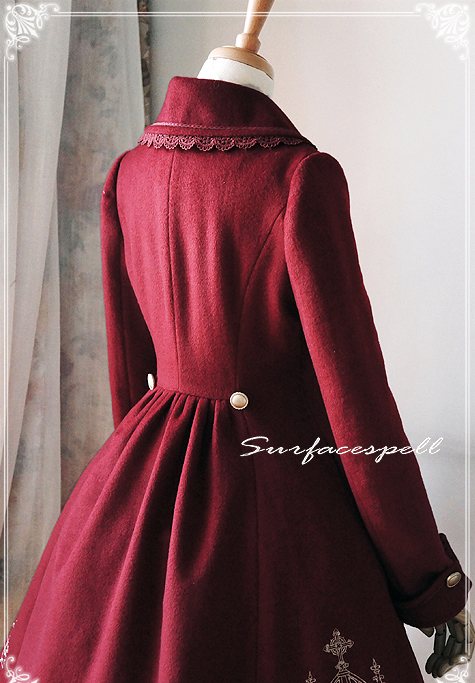 Elegant Gold Silver Embroidery Wool Surface Spell Lolita Winter Long Jacket