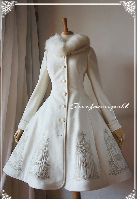 Elegant Gold Silver Embroidery Wool Surface Spell Lolita Winter Long Jacket