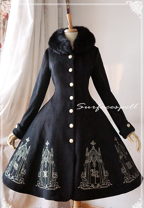 Elegant Gold Silver Embroidery Wool Surface Spell Lolita Winter Long Jacket