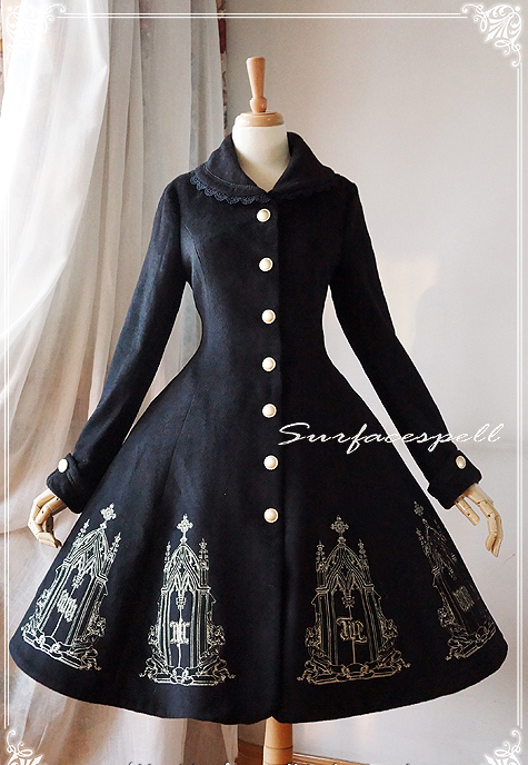 Elegant Gold Silver Embroidery Wool Surface Spell Lolita Winter Long Jacket