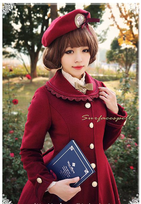 Elegant Gold Silver Embroidery Wool Surface Spell Lolita Winter Long Jacket