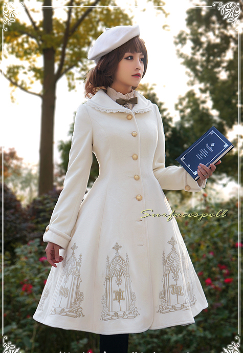 Elegant Gold Silver Embroidery Wool Surface Spell Lolita Winter Long Jacket