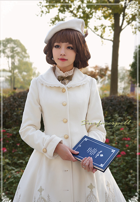 Elegant Gold Silver Embroidery Wool Surface Spell Lolita Winter Long Jacket