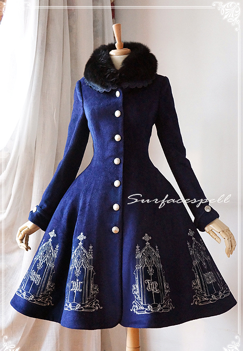 Elegant Gold Silver Embroidery Wool Surface Spell Lolita Winter Long Jacket