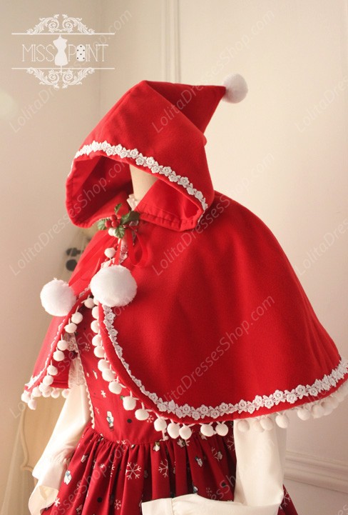 Sweet Woolen Little Red Riding Hood Fairy Tale Lovely Hair Ball Lolita Cloak