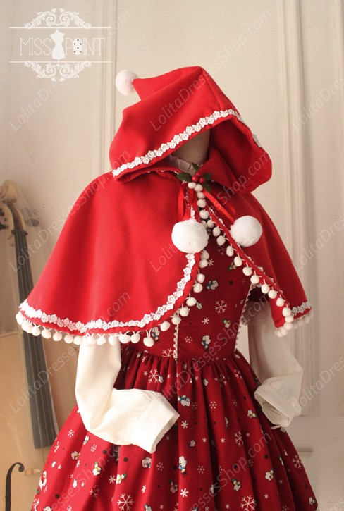 Sweet Woolen Little Red Riding Hood Fairy Tale Lovely Hair Ball Lolita Cloak