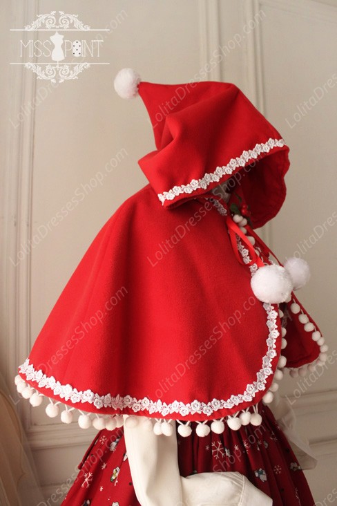 Sweet Woolen Little Red Riding Hood Fairy Tale Lovely Hair Ball Lolita Cloak