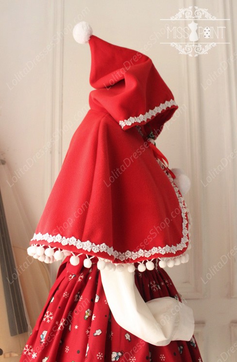 Sweet Woolen Little Red Riding Hood Fairy Tale Lovely Hair Ball Lolita Cloak