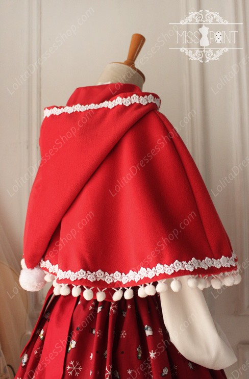 Sweet Woolen Little Red Riding Hood Fairy Tale Lovely Hair Ball Lolita Cloak