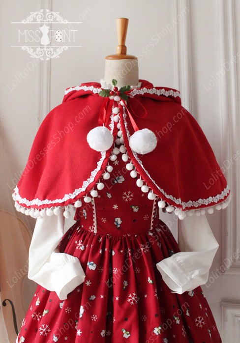 Sweet Woolen Little Red Riding Hood Fairy Tale Lovely Hair Ball Lolita Cloak