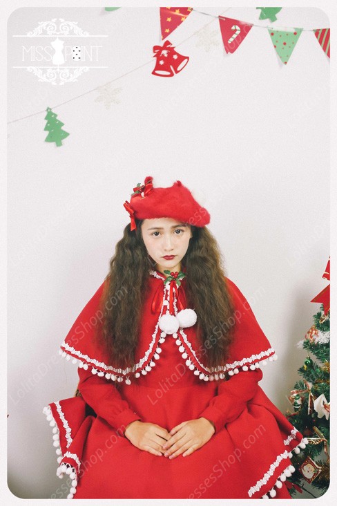 Sweet Woolen Little Red Riding Hood Fairy Tale Lovely Hair Ball Lolita Cloak