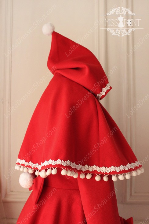 Sweet Woolen Little Red Riding Hood Fairy Tale Lovely Hair Ball Lolita Cloak