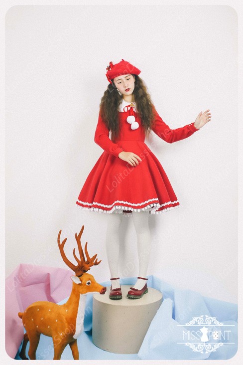 Sweet Woolen Little Red Riding Hood Fairy Tale Lovely Lolita Dress