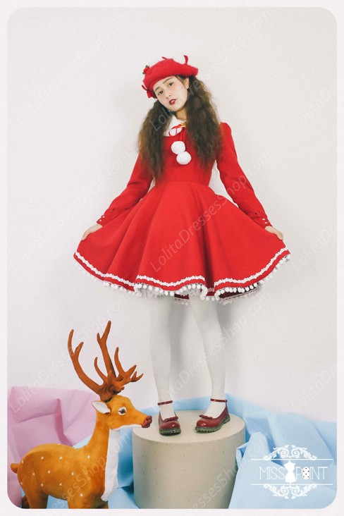 Sweet Woolen Little Red Riding Hood Fairy Tale Lovely Lolita Dress